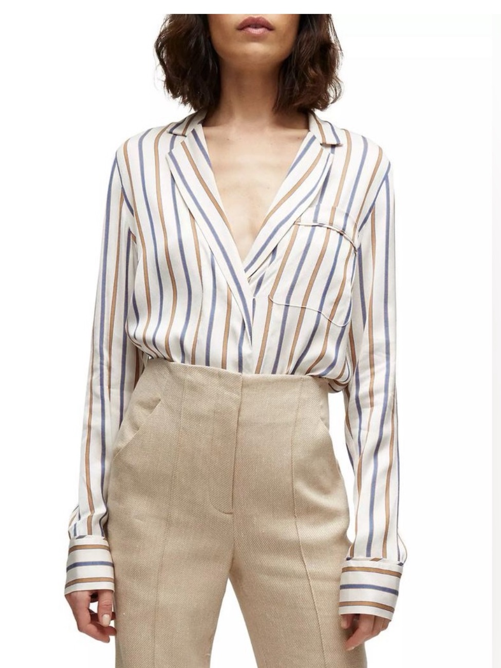 Veronica Beard Lusanne Striped Twill Blouse In Ecru Size 0